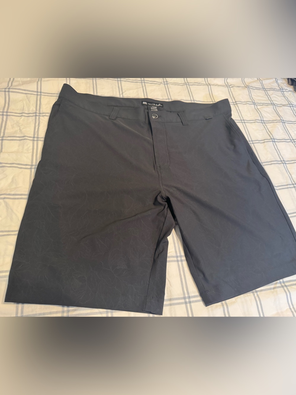 Travis Mathew Black Patterned Flat-Front Golf Shorts